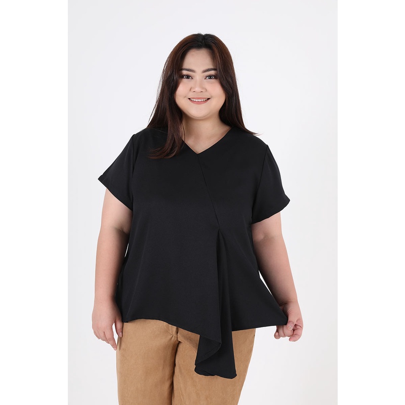 Sorabel - YF Ghaniyyah Plain Drapery Big Blouse / Blouse Wanita V Neck Jumbo Lengan Pendek-3