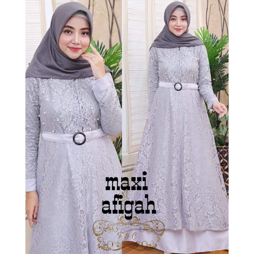 Maxy Brukat Afigah - Maxy dress wanita muslim - Maxy brukat murah - Maxy dress wanita