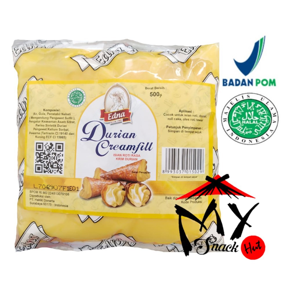 EDNA CREAMFILL DURIAN 500GR - ISIAN ROTI RASA DUREN - SELAI KRIM DONAT BOBOLONE - FLA VLA HALAL MUI