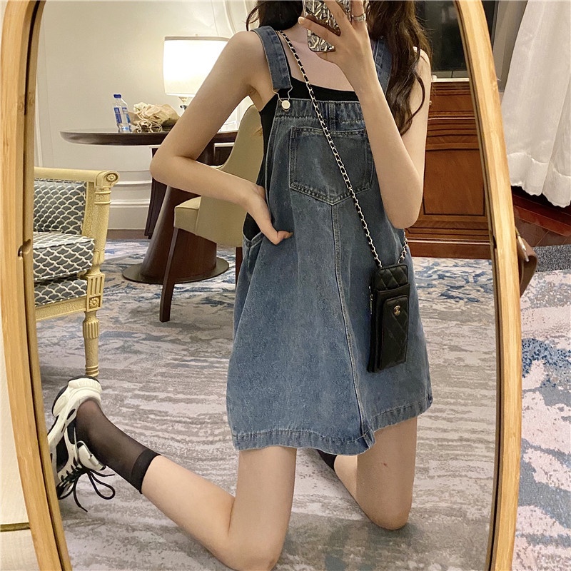 #Sisjuly# Wanita denim suspender dress wanita musim semi dan musim panas gaya barat mengurangi usia