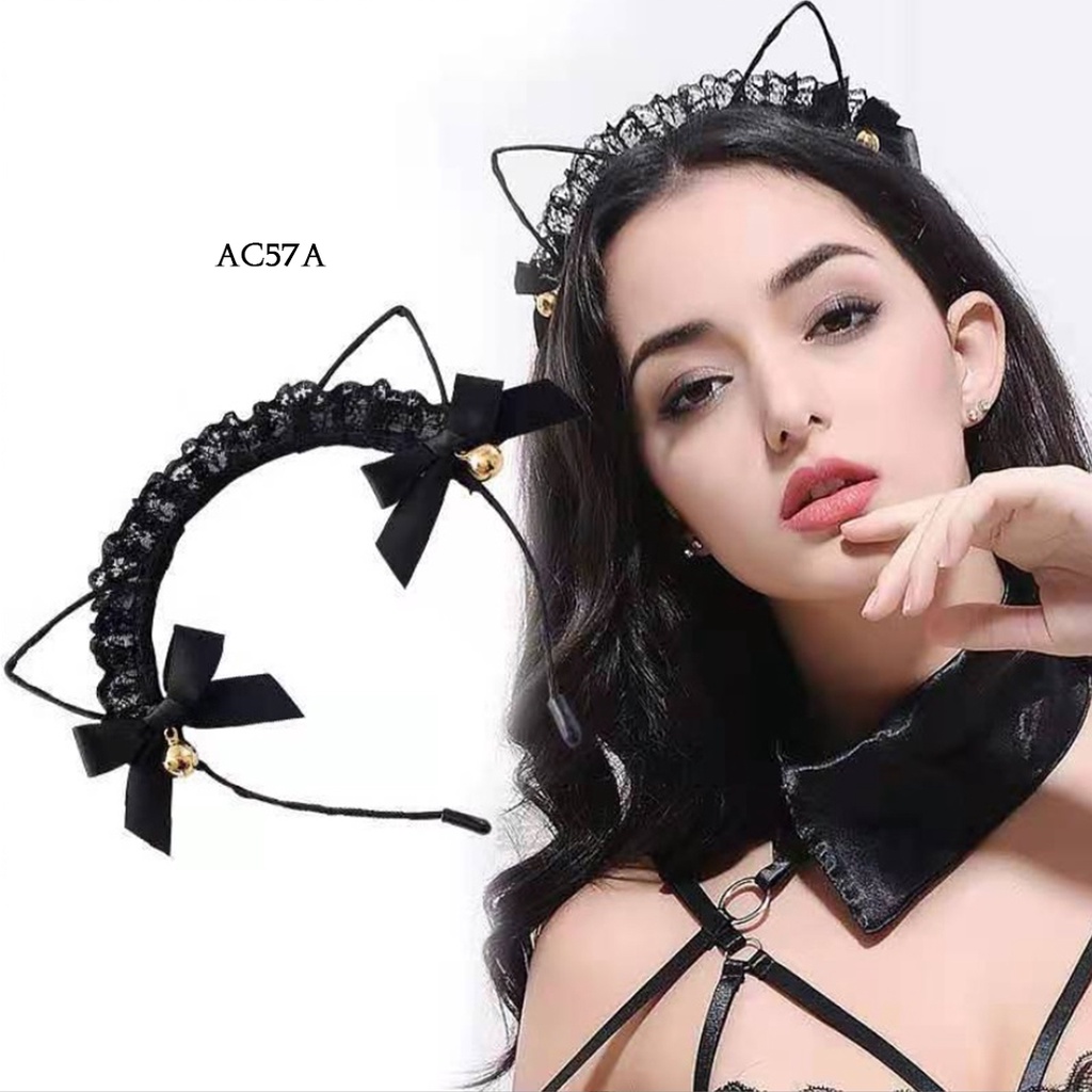 [PRODUK FAVORIT] BANDO ANIME COSPLAY NEKOMIMI LONCENG KUCING KOSTUM LACE LINGERIE SEXY HITAM PUTIH AC57B