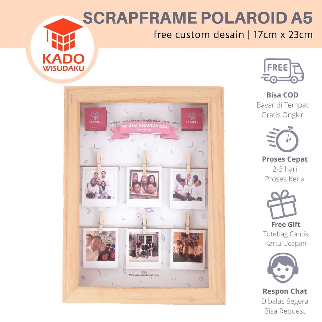 Scrap Frame Polaroid Kayu A5 Kado Wisuda