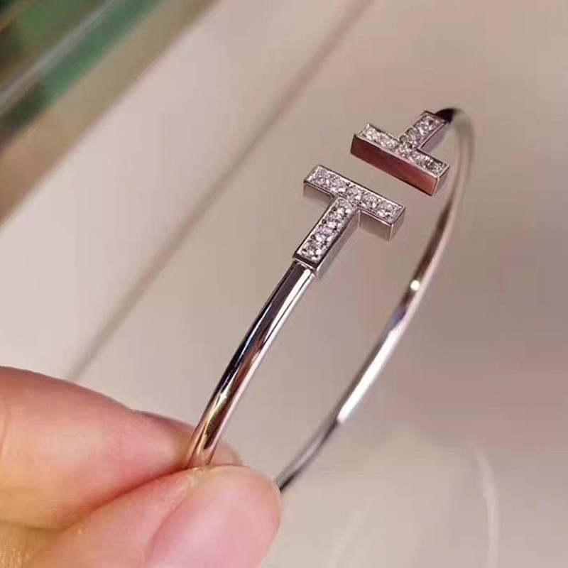 Gelang Berlian Imitasi Korea Klasik Fashion T Bentuk Bangle Terbuka Perhiasan-silver