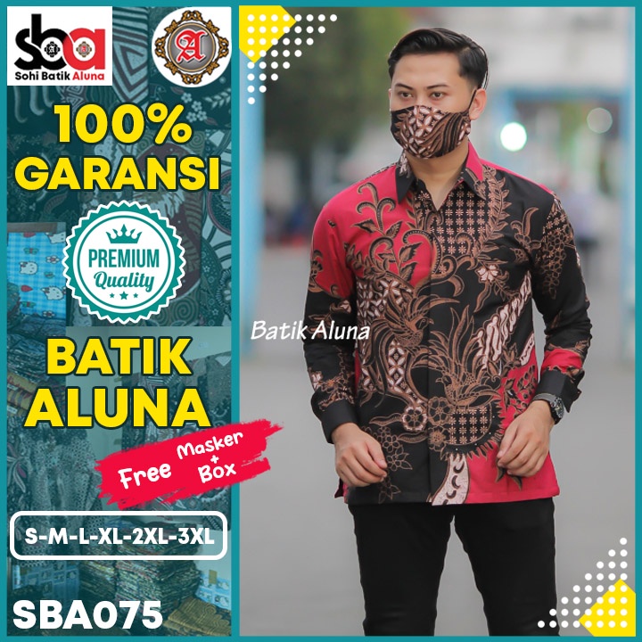 Baju Kemeja Batik Pria Lengan Panjang Premium Furing Original Tebal Adhem Batik Aluna Seragam Batik 