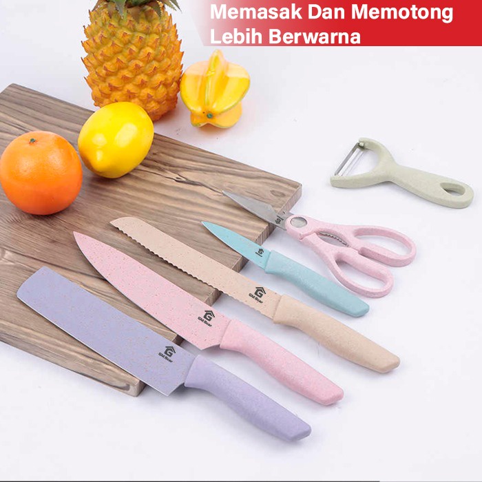 Pisau Set 6 in 1 Stainless Ceramic Anti Lengket Pisau 1 Set isi 6 / pisau dapur set isi 6