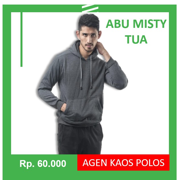 Jaket Sweater Polos Hoodie Jumper Abu Misty Tua - Putih, M