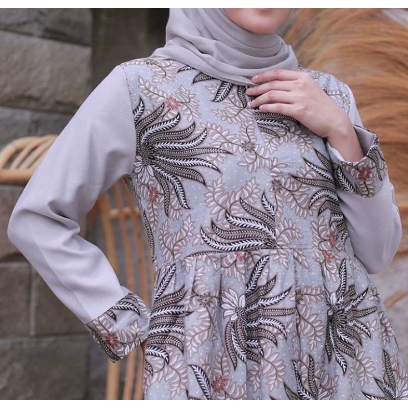 Batik Wanita Kekinian SONNA GREY Blouse Kerja Harian-2