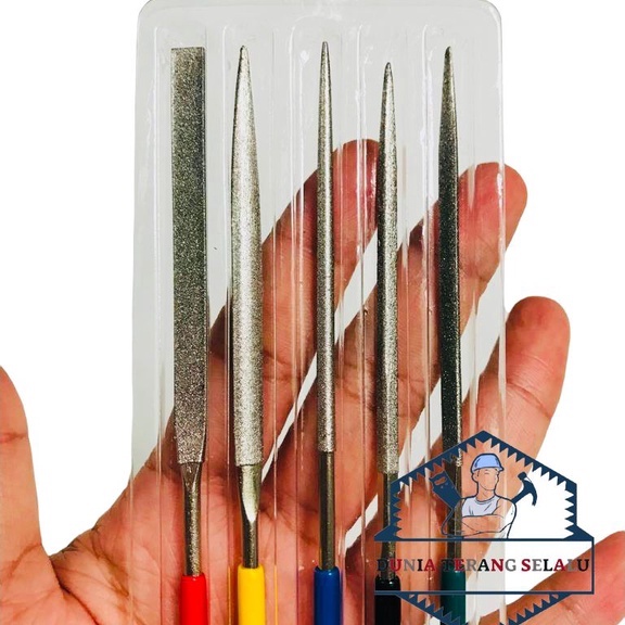 KIKIR DIAMOND Set 5 pcs Set Besi Emas Gundam Mini 3mm - Kikir Set DIAMOND 3x140x70mm - 5Pcs Diamond File Set 1633-001 - HASSTON