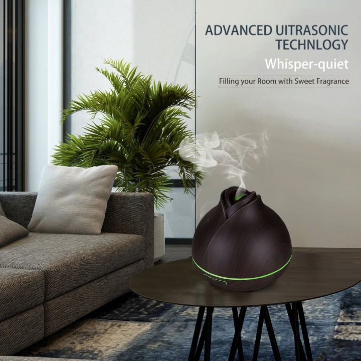 H18 Wooden Humidifier Aroma Diffuser 7 Color LED Light 400ml Black