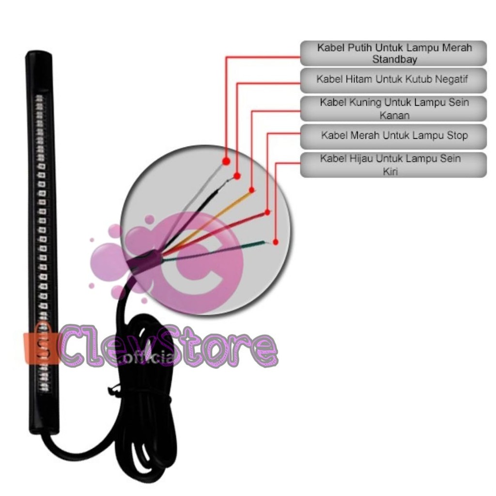 LAMPU LED STRIP FLEXIBLE AC DC REM / STOP &amp; SEIN / SEN MOTOR MOBIL BELAKANG