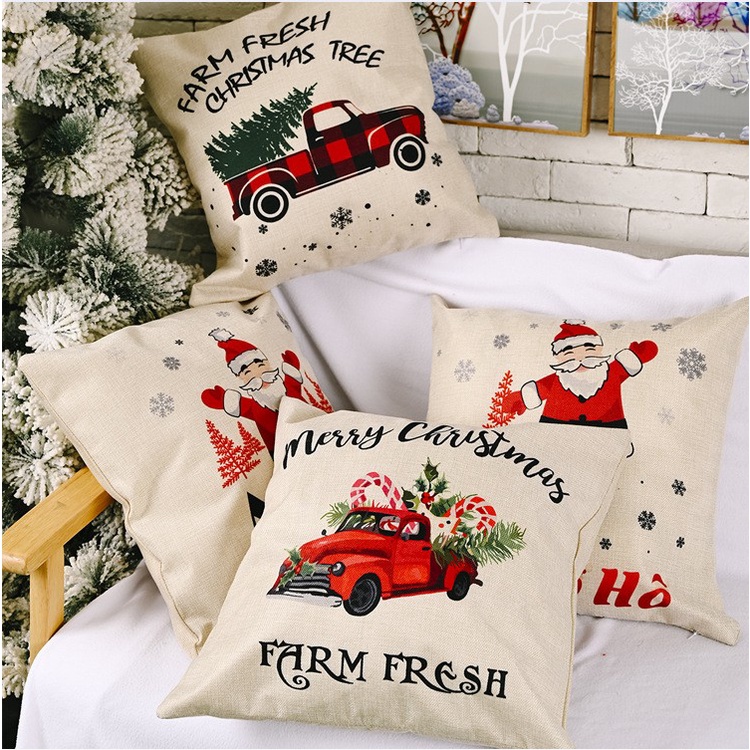 XCUC cushion cover christmas sarung bantal sofa kotak natal santa line