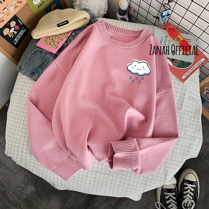 Sweatshirt Sweater Motif Kartun Awan Cewek Cowok  Bahan Fleece Tebal