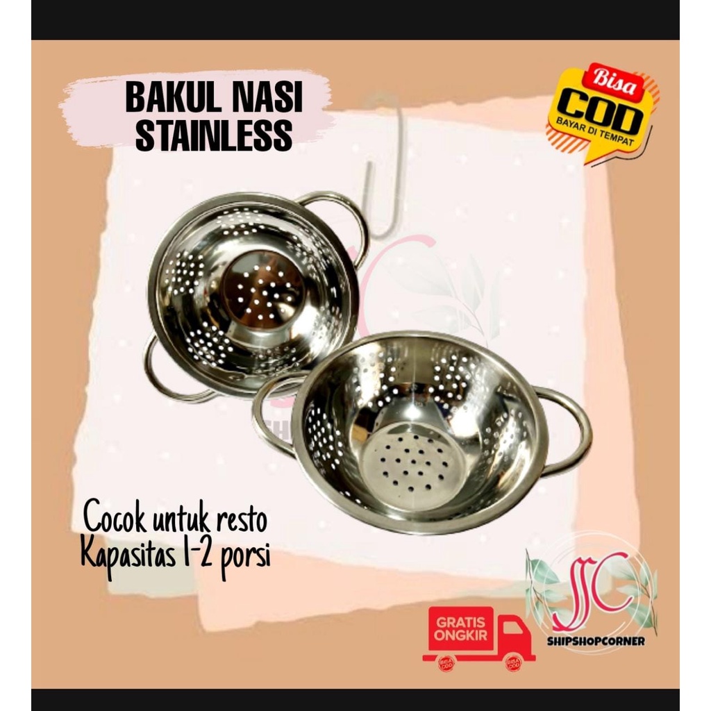 HJK Colander bakul nasi stainless steel tanpa tutup/bakul saringan nasi