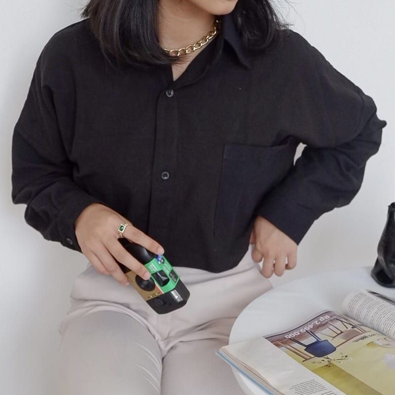 GFZ Kemeja Linen Oversize Shirt Polos Pocket Basic Wanita Premium