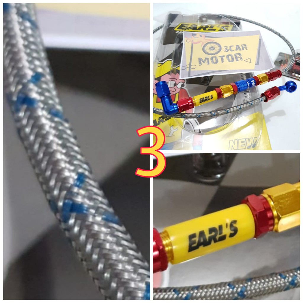 KABEL SELANG REM DEPAN VARIASI SERAT ORI EARLS UNIVERSAL MODEL PSI KARBON CNC 90 95 CM