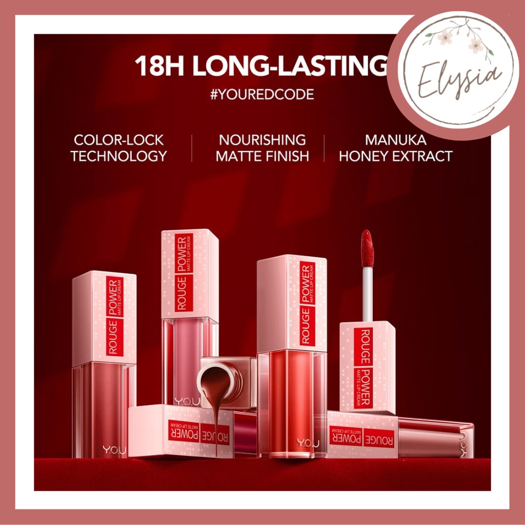 [TERMURAH] YOU Rouge Power Matte Lip Cream | Matte Finish, Tahan Lama, Nourishing, with Manuka Honey