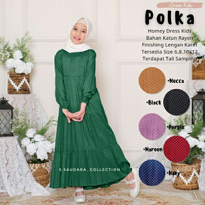 Gamis Anak Perempuan Tanggung Motif Polkadot Usia 7-12 Tahun Bahan Katun Rayon Premium Dress Anak