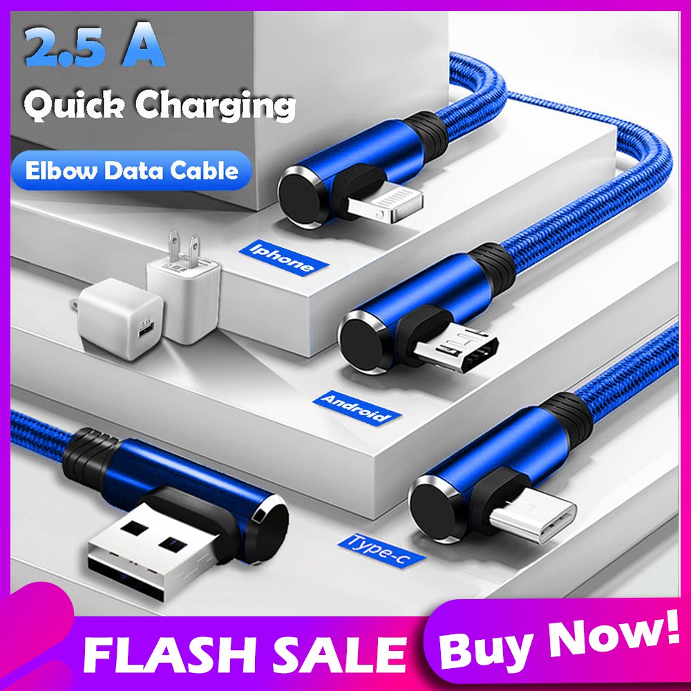[WS]  Kabel Data 90 Degree Elbow Fast Charging Kabel Charger for All Smartphones Kabel USB Gaming