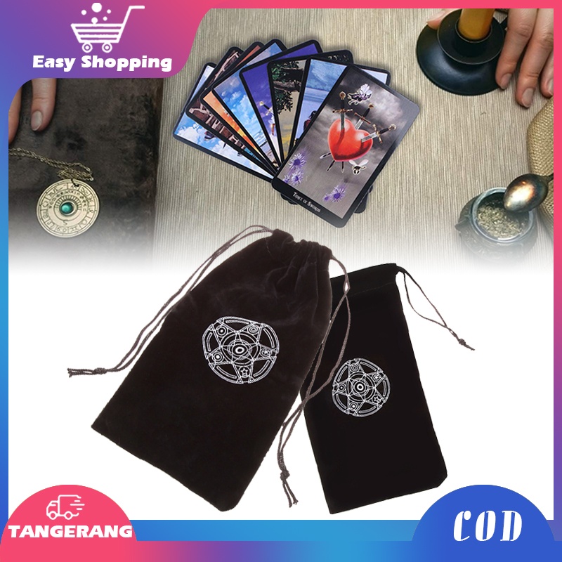 Pouch Kartu Tarot Beludru Motif / Kantong Kartu Tarot Hitam Logo Magic Circle (18*12cm)