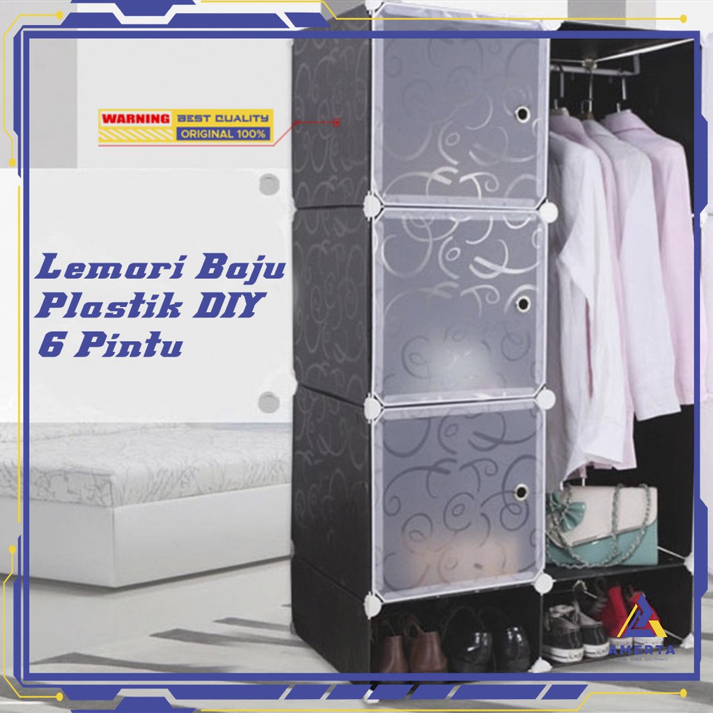 Lemari Baju Plastik DIY 6 Pintu AIHOME - LBXJ019 - Black