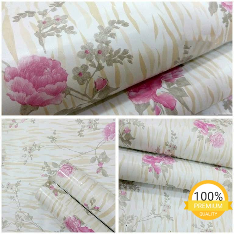 Baru - Murah Wallpaper Sticker Dinding Putih Bunga Loreng Macan Cantik Bagus Sekali 10 Meter