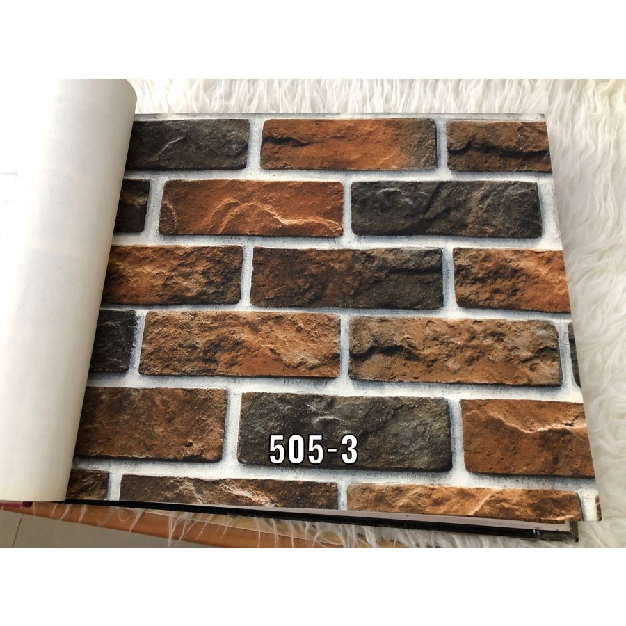 WALLPAPER DINDING MOTIF BATU BATA COKLAT MERAH 3D CAFE