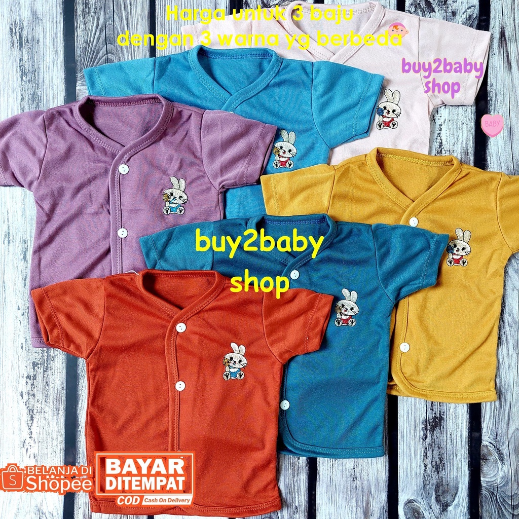 Baju bayi piyama pendek kancing warna premium 3-9 Bulan isi 3 baju