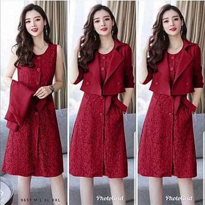 Drs Bretna Ql Pakaian Dress Wanita Cewe Gereja Natal Imlek Sinc CA676 Dress Brukat Rompi Set Indah