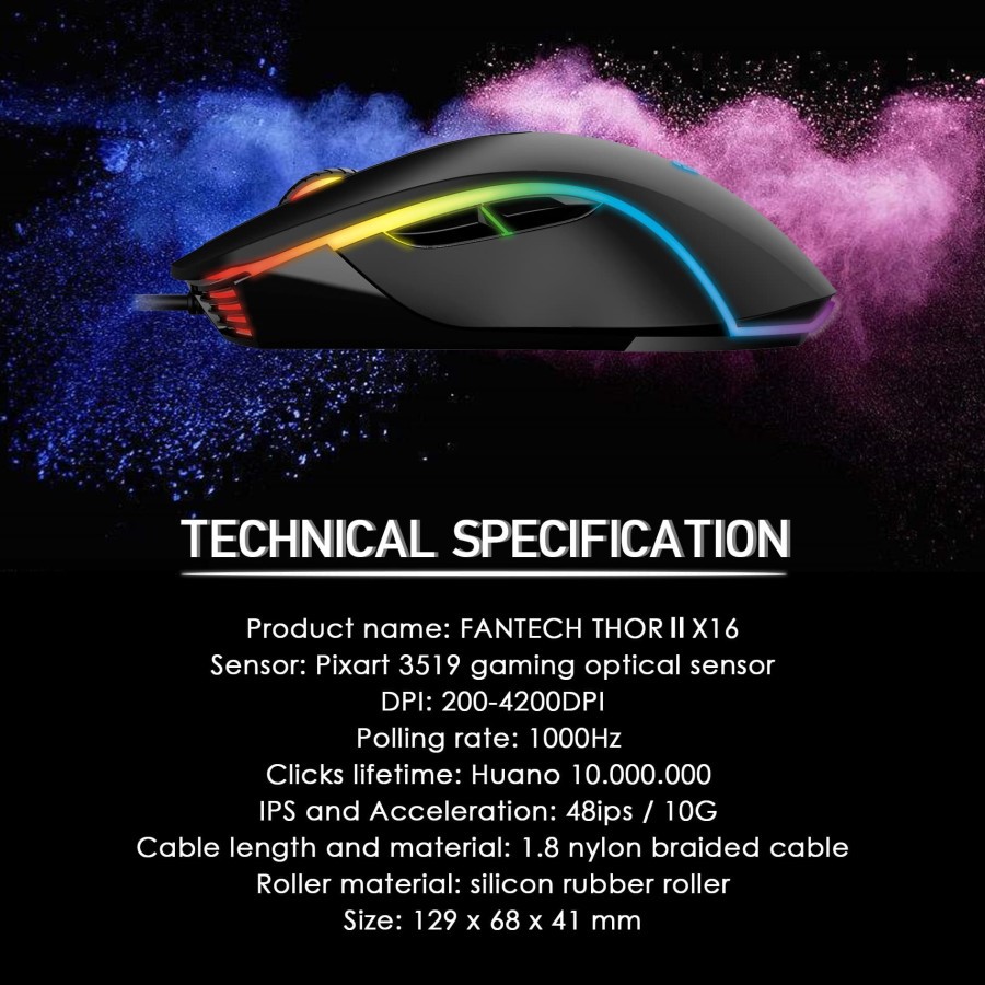 Fantech THOR II X16 Macro RGB Gaming Mouse PIXART