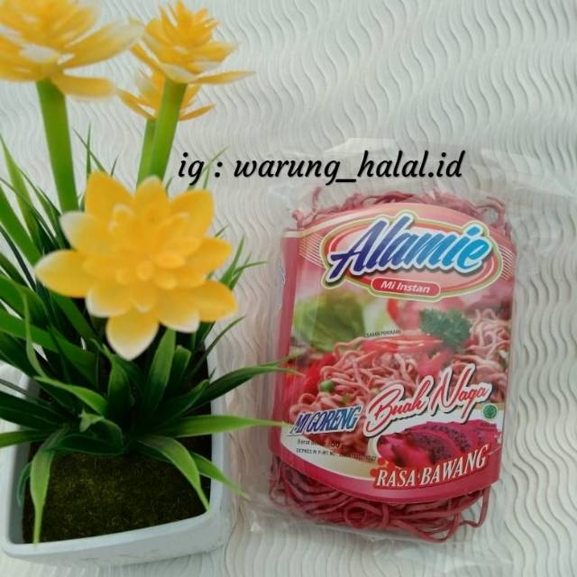 

Alamie Mie Goreng Buah Naga Rasa Bawang - Mie instant sayur dan buah - Mie sehat