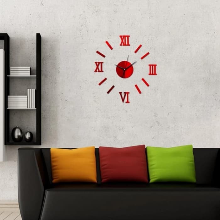 3D Acrylic Wall Watch Sticker - Stikier Jam Dinding Warna Hitam