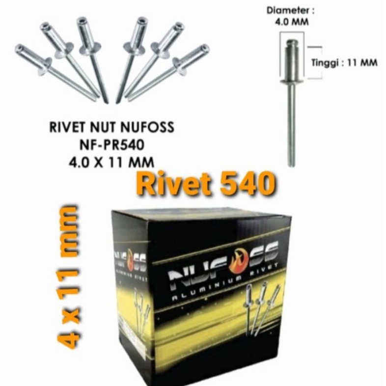 Paku Rivet 4 mm Isi 100pcs - Paku Ripet 540 Ukuran 4mm x 11mm - Blin Rivets 540