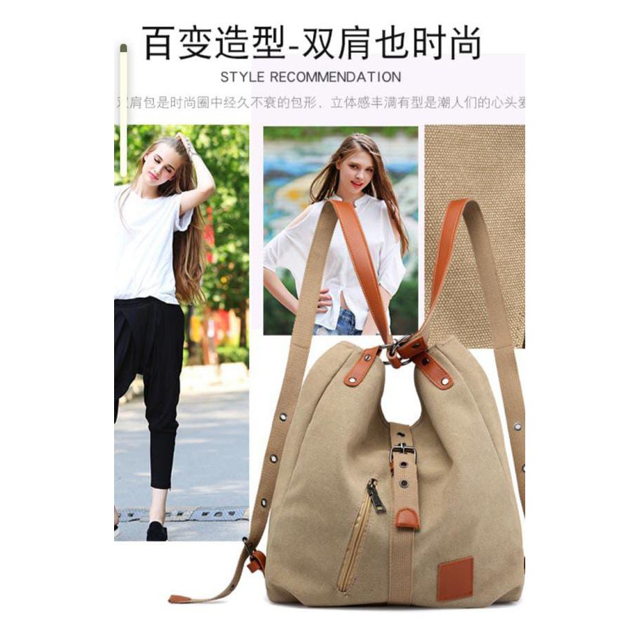 Tas Canvas bag Wanita bisa Ransel dan Selempang