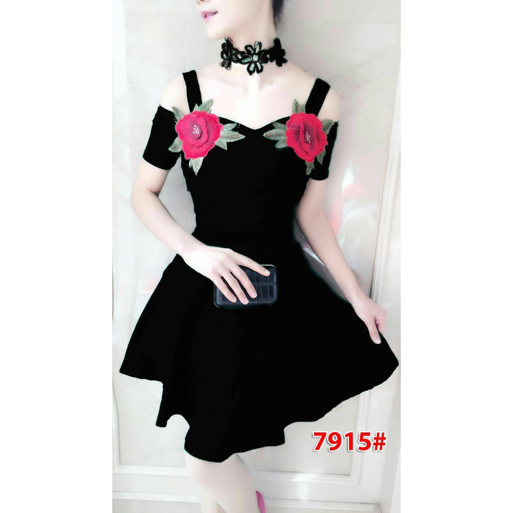 impor 7915 hitam/terusan dress katun strect cewek/casual dress sabrina katun wanita