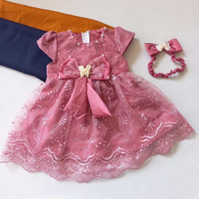 Dress Brukat Bayi 6 12 Bulan Kombinasi Furing FREE PITA Gaun Brukat Warna Hijau Marun Putih Dusty Baju Natal Bayi Perempuan Baptis Dress Aqiqah Terlaris KA133