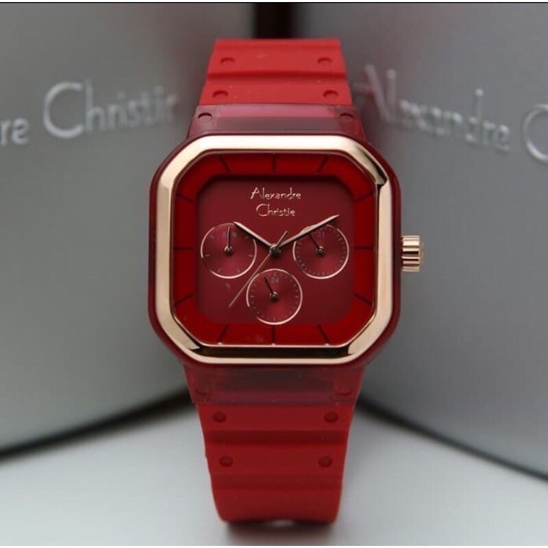 alexandre christie ac 2811 rosegold red jam wanita original bergaransi resmi