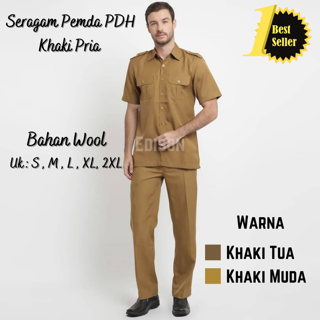 Seragam Pemda PNS ASN PDH Pria Cokelat Khaki Keky Muda Tua / Seragam Kejaksaan Pendek Panjang