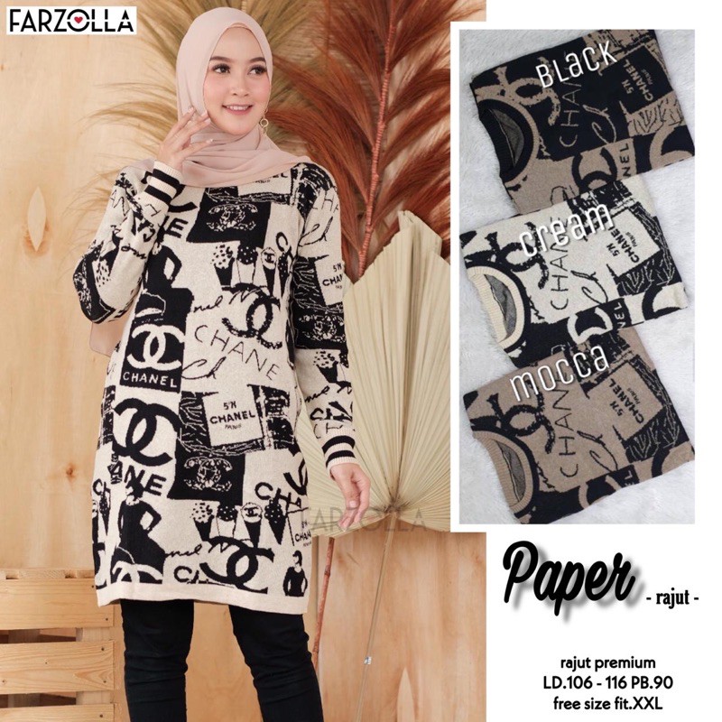 Tunik Rajut Dewasa Motif Chanel Paper Rajut Original by Farzolla