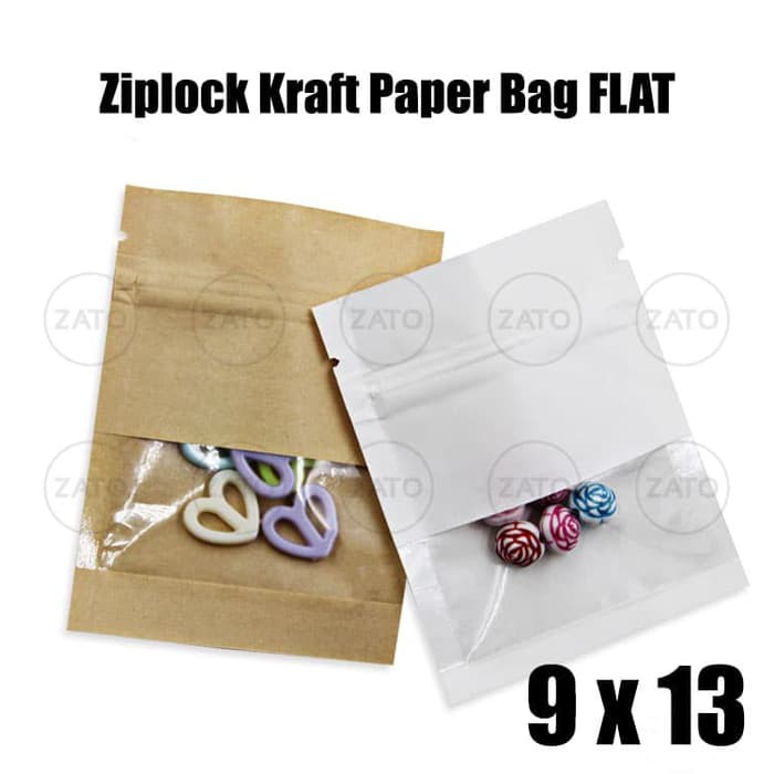 

9x13 cm Ziplock Kraft BROWN / WHITE Paper FLAT - packaging