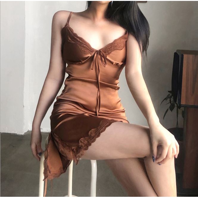 BV.ID BT003 BAJU TIDUR PIYAMA WANITA KOREA SEXY MINI DRESS WOMEN SILK SATIN NIGHTDRESS