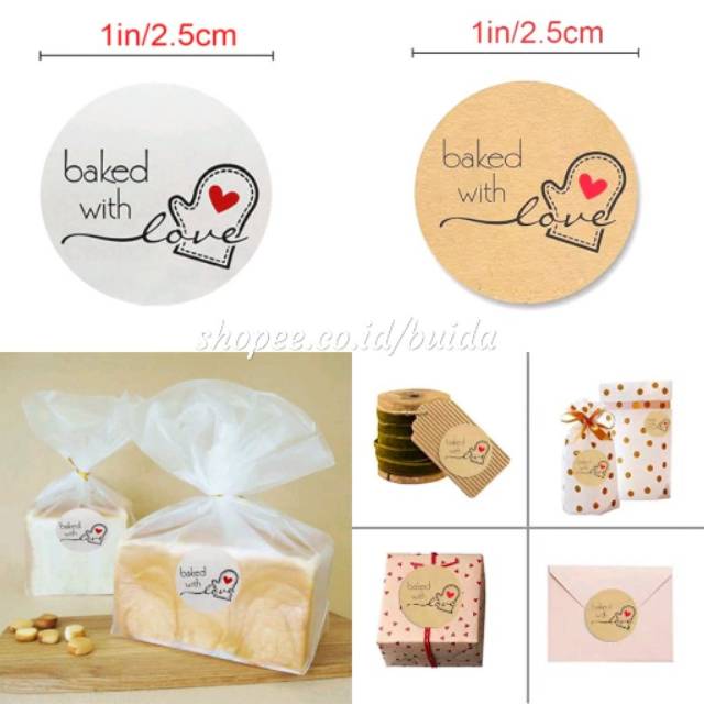 

Label Sticker Baked with Love Baking Tools Kraft Seal Segel Kemasan Kantong Plastik Kertas Roti