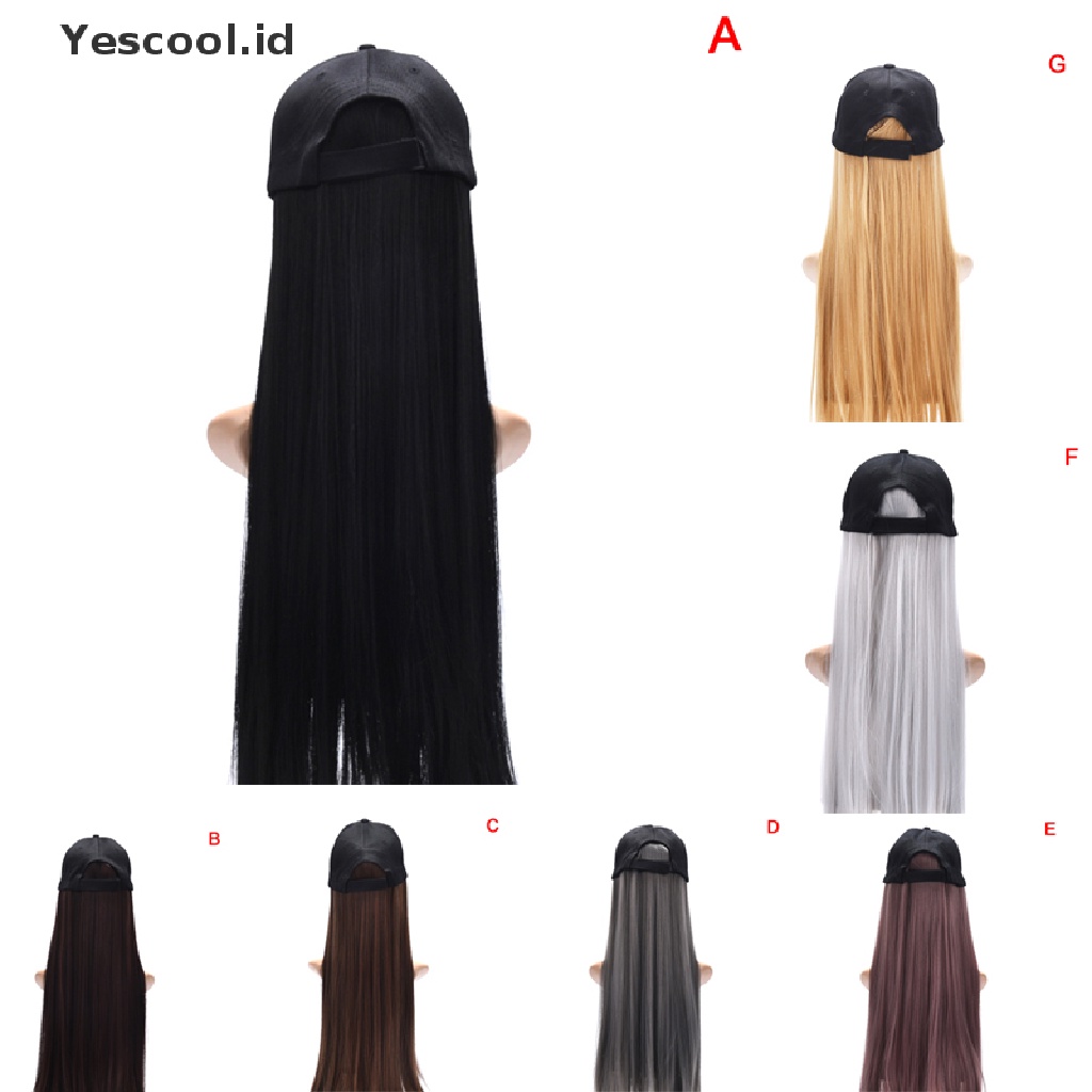 Topi Baseball Dengan Rambut Palsu Panjang Lurus Bahan Sintetis Untuk Wanita