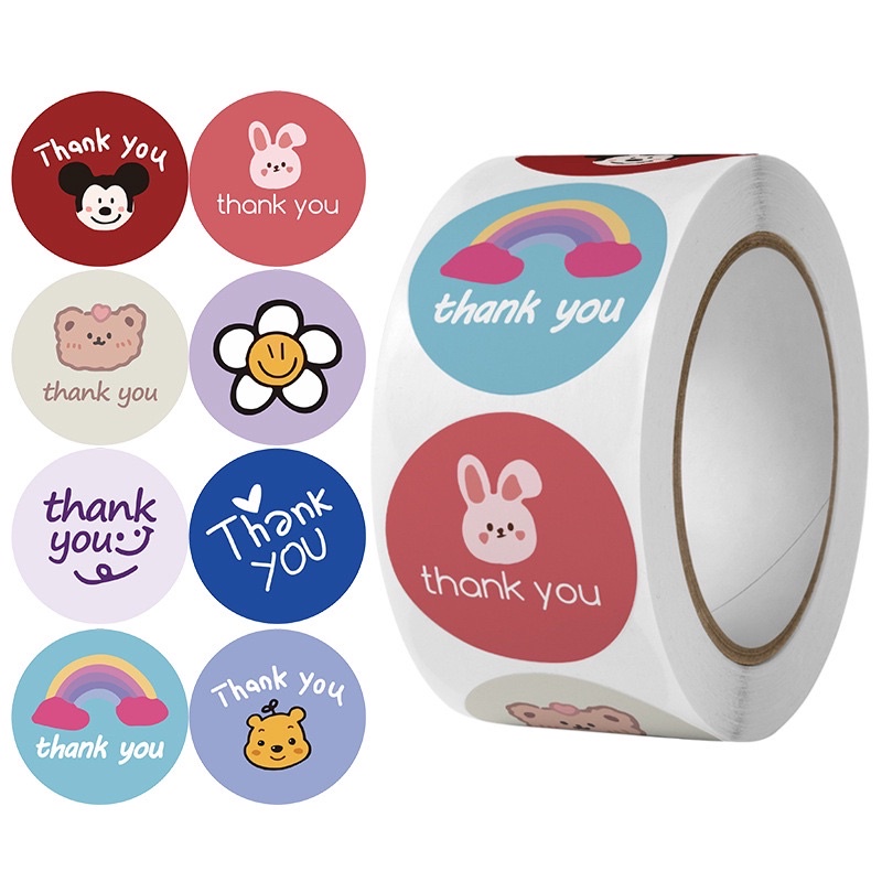 500 PCS 1 ROLL STICKER LABEL THANK YOU STIKER GULUNG ISI 500PCS KARAKTER MICKEY STIKER PACKAGING KADO HAMPERS HADIAH ONLINE SHOP LABEL THANKS FOR ORDER