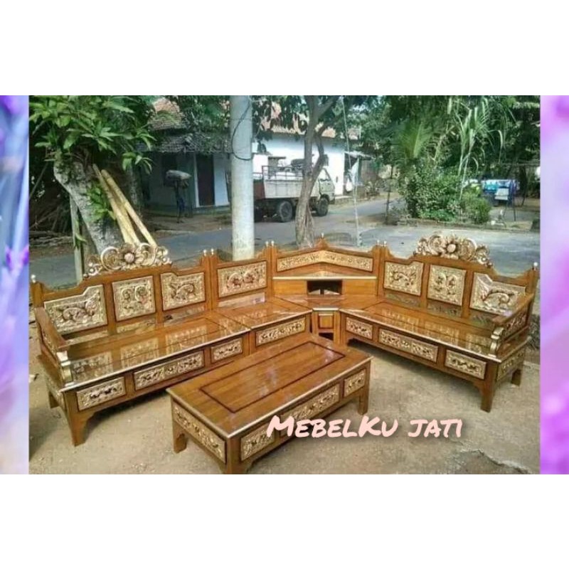 kursi sudut mahkota jati,kursi tamu jati