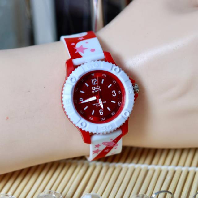 Jam Tangan Wanita Pria Anak Analog Q&amp;Q Murah VJ38 Rubber Motif