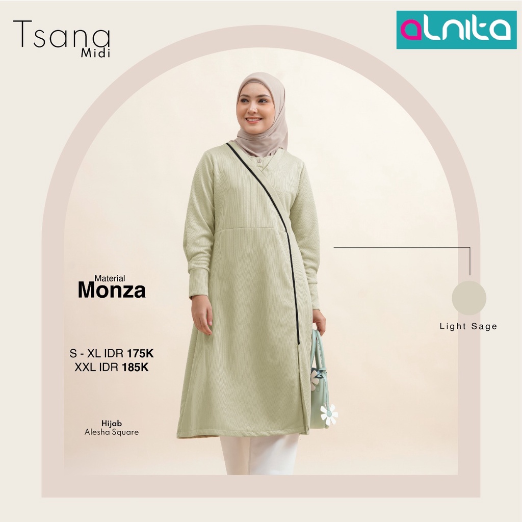 Alnita Tsana Midi Bahan Monza Tunik Modern Simpel kekinian by Alnita bisa COD