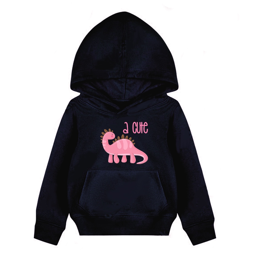 Hoodie Anak Pink Dino Cute  Sweater Pakaian Fleece Anak M - XL