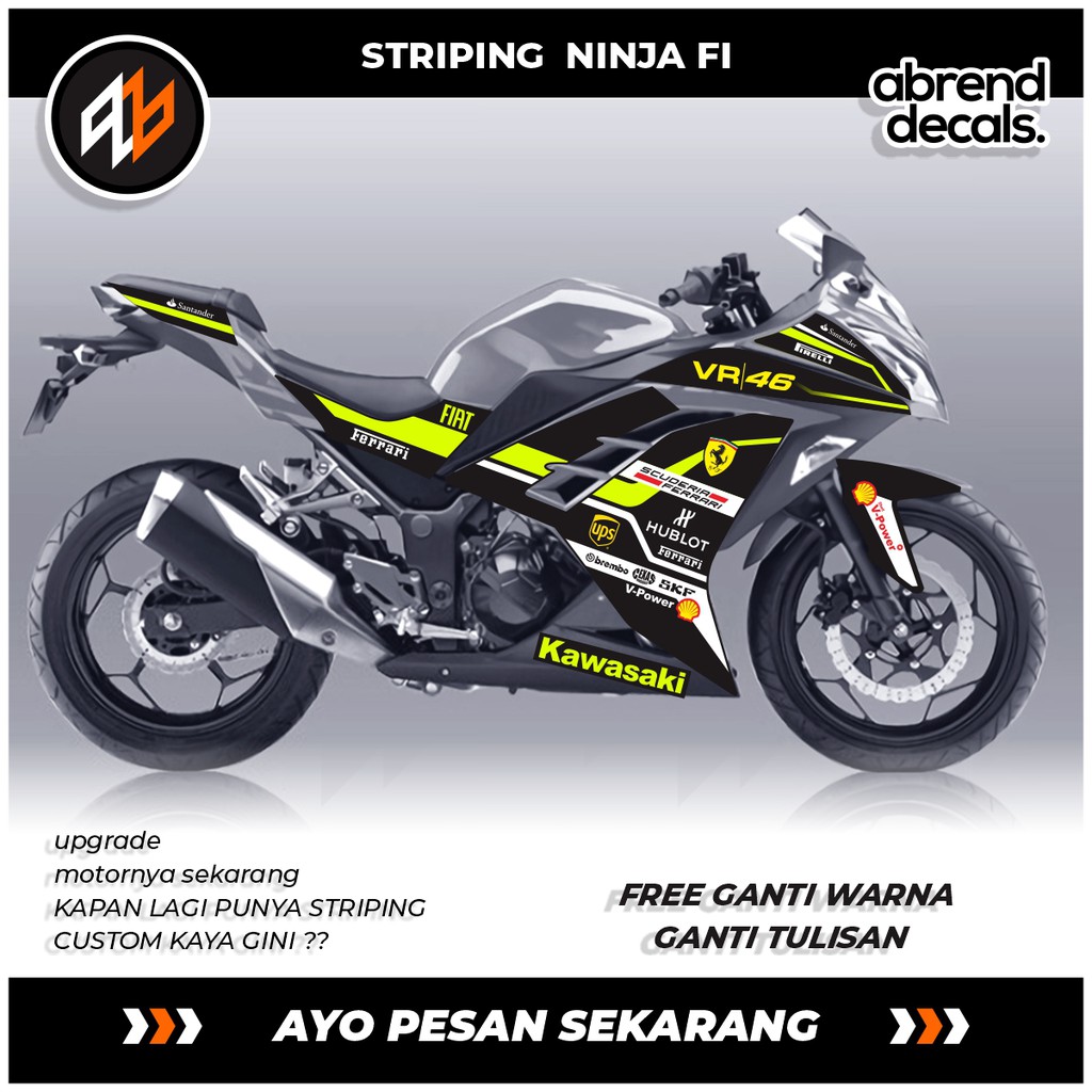 STRIPING NINJA FI LIVERY FERRARI / STOCK DECALS NINJA FI / STICKER LIST BODY VARIASI NINJA 250 FI