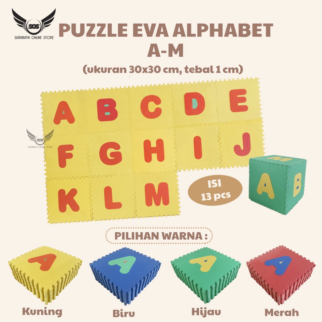 PUZZLE Eva Matras ABJAD ALPHABET HURUF ABC (A-Z)/ Karpet Alas Lantai Puzzle Evafoam (30x30)/ Matras 