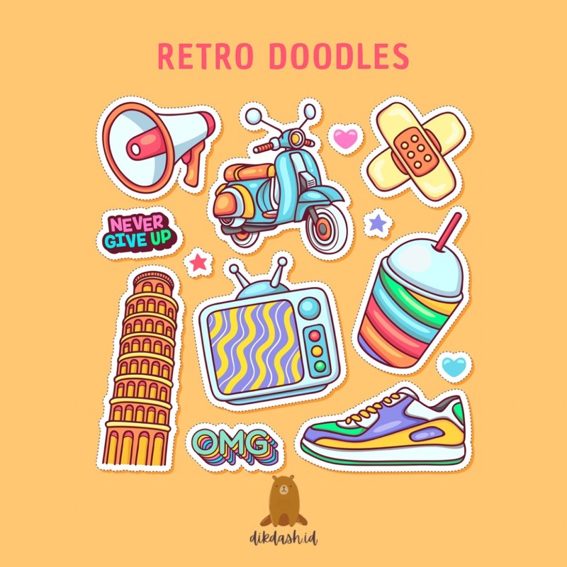 Jual STICKER RETRO DOODLES STCIKER MURAH STICKER AESTHETICS